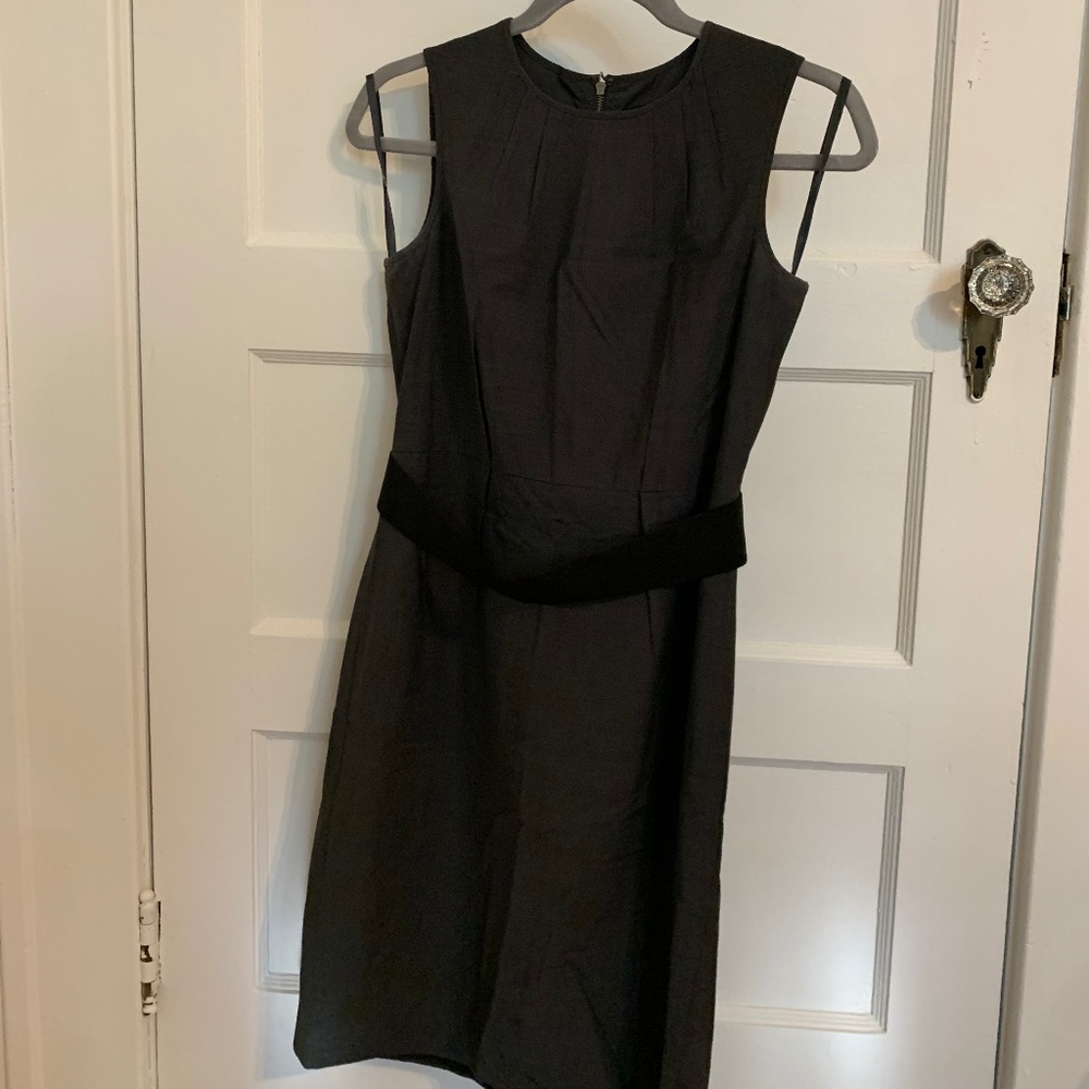Ann Taylor Gray Pleated Dress with black belt